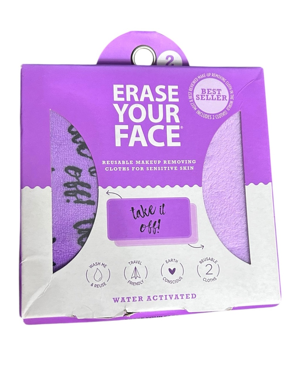 Erase Your Face Purple Reusable Makeup Remover Cloths 2 Pack NWT